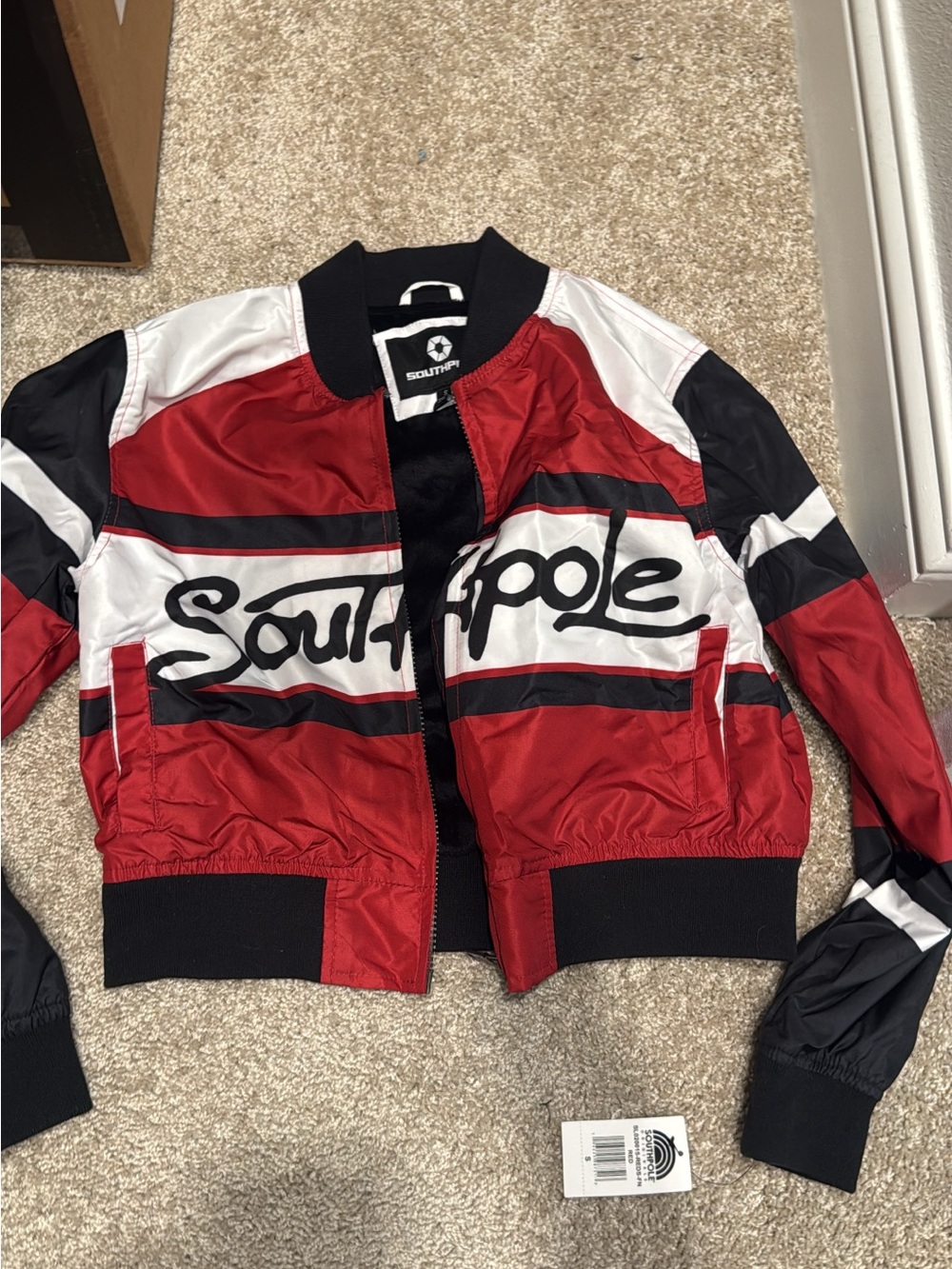 South Pole Red White and Black Logo Bomber Jacket